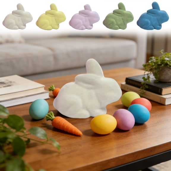 AZXY Easter Flocked Bunny Ornament, 3.54" Green Fuzzy Rabbit Decor, Rustic Farmhouse Style Tabletop Decor for Home, Office & Easter Party