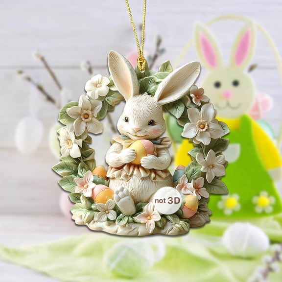 AZXY Easter House Ornaments for Tree, 2D Flat Acrylic Miniature Easter Hanging Decorations, Welcome Cottage with Easter Eggs Ornaments for Small Tree, Easter Party & Home Indoor Outdoor Decor