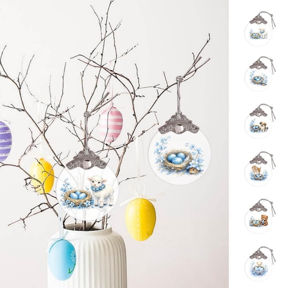 AZXY Easter Ornaments for Tree, 2D Flat Glass Miniature Easter Hanging Decorations, Assorted Spring Animal & Egg Ornaments for Small Tree, Easter Party & Home Indoor Outdoor Decor