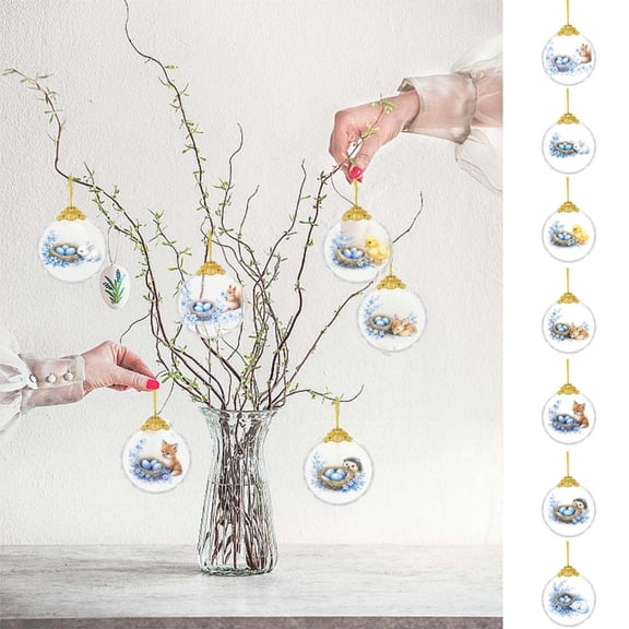 AZXY Easter Ornaments for Tree, 2D Flat Glass Miniature Easter Hanging Decorations, Assorted Spring Animal & Egg Ornaments for Small Tree, Easter Party & Home Indoor Outdoor Decor