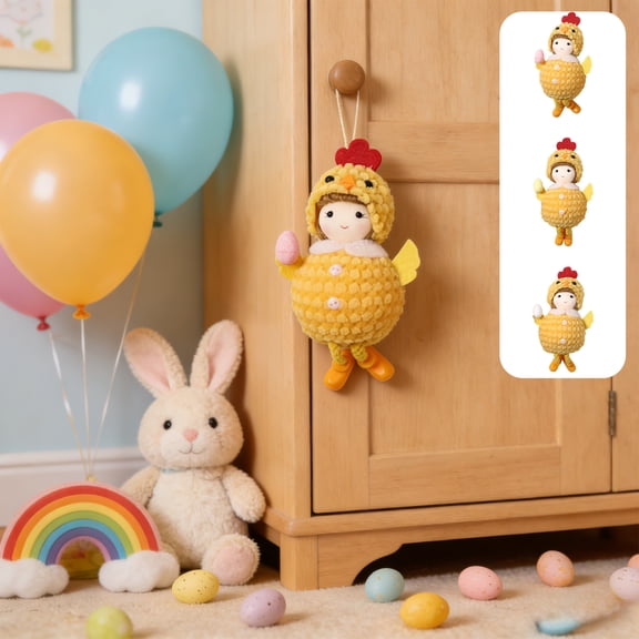 AZXY Easter Ornaments for Tree, 5.5"Handmade Crochet Chicken Easter Hanging Decorations with Pink Egg, Mini Easter Ornaments for Spring Home Party Decor