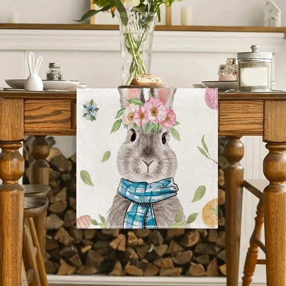 AZXY Easter Spring Table Runner 13"x72" Easter Table Runner with Bunny Eggs Floral Design, Easter Table Decor & Easter Table Decorations for Home Kitchen Dining Coffee Table Easter Party Decor