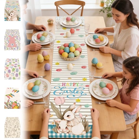 AZXY Easter Table Runner 13"x59" Table Runner with Pastel Easter Eggs Floral Design, Spring Easter Table Decorations for Home Kitchen Dining Coffee Table Easter Party Decor
