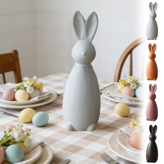 AZXY Easter Vintage Wooden Bunny Figurine, 5.71" Distressed Orange Rabbit Decor, Minimalist Style Ornament for Home, Desk & Holiday Gifts