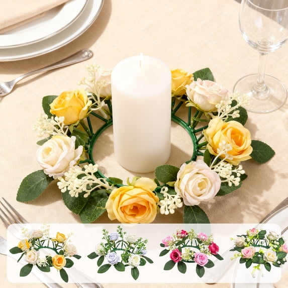 AZXY Elegant Mixed Bloom Candle Ring, Graceful Embellishment for Banquet Venue and Anniversary Decor, Purple White
