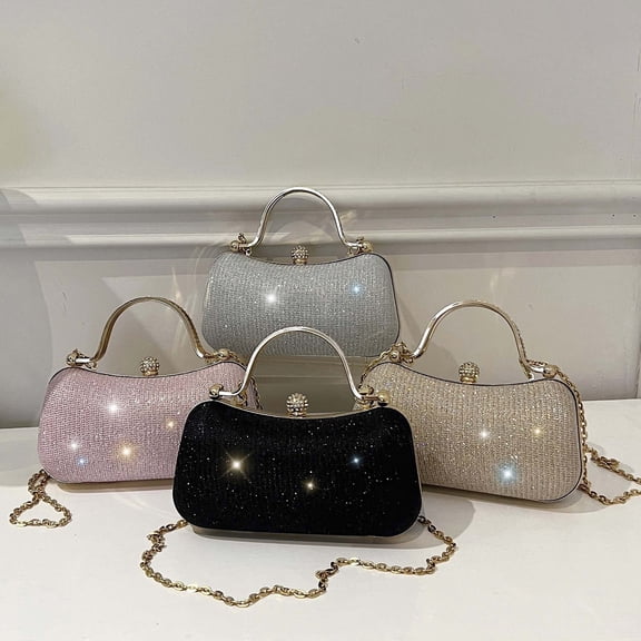 AZXY Evening Clutch Bag for Women, Gold Shimmering Glitter Handbag with Metal Handle, Elegant Chain Crossbody Purse for Party Wedding Prom Formal Events