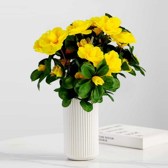 AZXY Fake Flowers Clearance,Artificial Azalea,Artificial Flowers for Decoration,Yellow Faux Flower Bouquet for Indoor Table Vase Graduation Decor