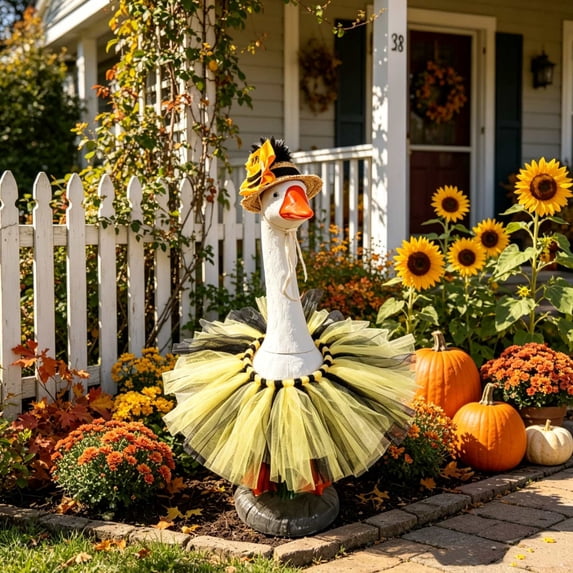 AZXY Fall Bumblebee Tutu Style Porch Goose Outfits, Goose Clothes, Goose Clothes Dress, 23 Inch Costume for Cement & Plastic Goose Statue, Holiday Accessory for Outdoor Garden Patio Statue Decoration