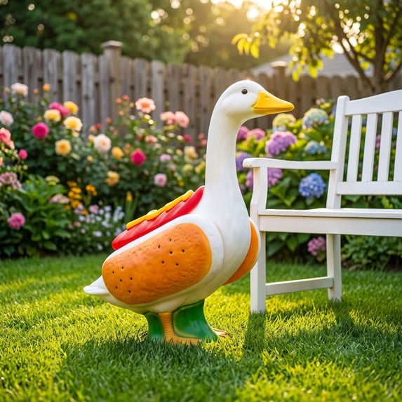 AZXY Fun Hot‑Dog Novelty‑Style Porch Goose Outfit, Fits 23 Inch Porch Goose Statue, Goose Clothes for Cement Goose, Goose Clothing, Playful Outdoor Decor for Yard Patio Front Porch Garden