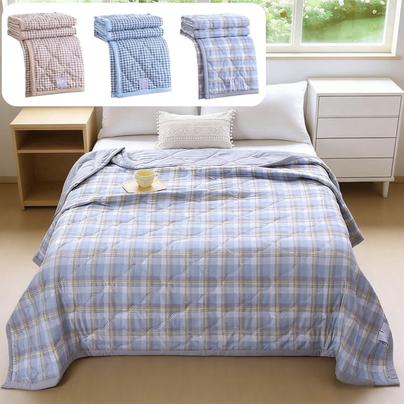 AZXY Gingham Cooling Throw Blanket for Hot Sleepers, 39.37"x59.06" Washed Cotton Summer Quilt, Lightweight Breathable Air Conditioner Comforter, Machine Washable Soft Blanket for Couch Bed Adults