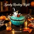 thumbnail image 1 of AZXY Halloween Decor, Resin Ghost Reading Book Night Light, Witch Hat Ghost Figurine, Light‑up Halloween Tabletop Decoration for Home Indoor Desk Shelf, 1 of 5