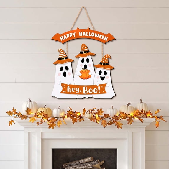 AZXY Halloween Decorations Cute Ghost Pumpkin Wooden Hanging Sign Ornament, Halloween Wall Decoration, Halloween Home Ornament, Halloween Porch Decoration for Doors Porches Entryways