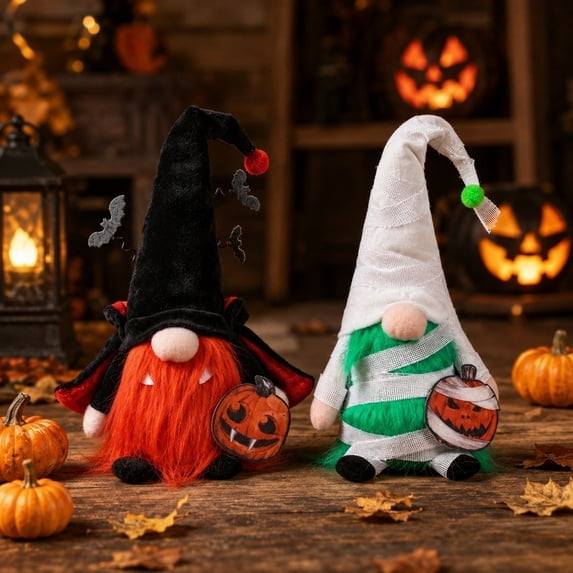 AZXY Halloween Decorations Indoor Outdoor, Plush Mummy Bandage No Face Gnome Tabletop Halloween Decor Ornament with Wrapped Pumpkin Sign for Home Bedroom Office Party Yard Garden Front Porch