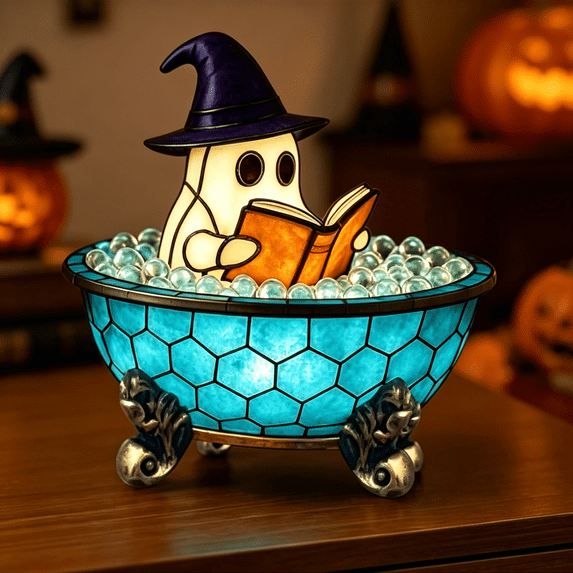 AZXY Halloween Decorations Indoor, Resin Witch Hat Character Bathtub Tabletop Lamp, Vintage Footed Bowl Warm Glow Ornament, Halloween Tabletop Decor For Home Mantel Bedroom Party