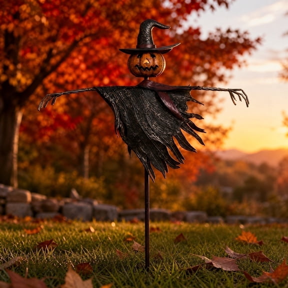 AZXY Halloween Decorations, Metal Pumpkin Head Scarecrow Yard Stake Ornament, Pumpkin Decor, Ground Insert Ornament For Lawn Bed, Walkway Edge, Yard Border Layout, Black