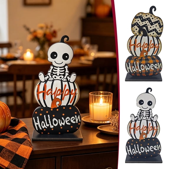AZXY Halloween Decorations Stacked Wooden Pumpkin Tabletop Sign, Halloween Decor, Halloween Pumpkins, Halloween Indoor Decor, Halloween Party Decor, Happy Halloween Table Ornament for Home Display