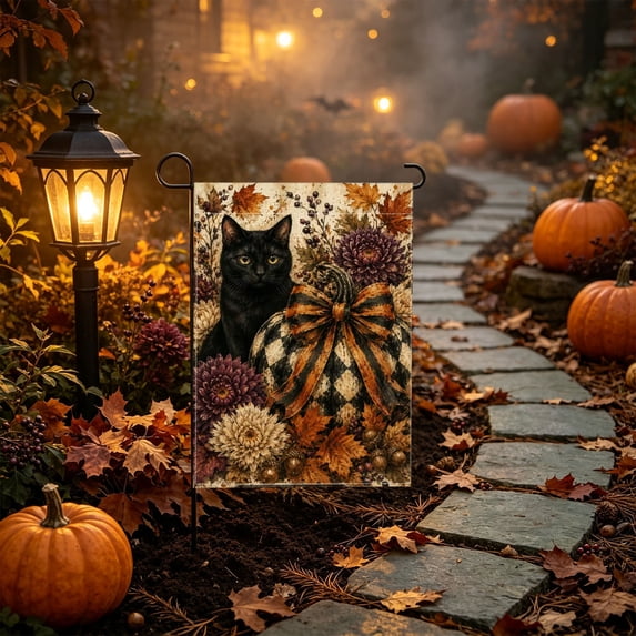 AZXY Halloween Garden Flag 12×18 Inch Double Sided, Black Cat Plaid Pumpkin Yard Flag, Farmhouse Thanksgiving Seasonal Banner, Weather Resistant Decor for Porch Lawn Outdoor Holiday Fall Decorations