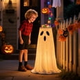thumbnail image 1 of AZXY Halloween Ghost Candy Bowl, Surprised Round Hollow Face LED Glowing Candy Dish Stand, Battery Operated Ghost Ornament for Fence Side, Indoor Living Area & Trunk Or Treat Events, 1 of 6