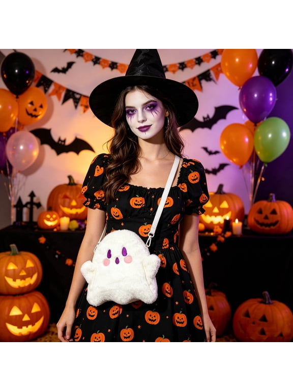Halloween Ghost Crossbody Purse for Women Men,Soft Plush Cute Ghost Shoulder Bag,Adjustable Detachable Strap,Halloween Party Trick‑or‑Treat Carnival Costume Accessory for Holiday Gift