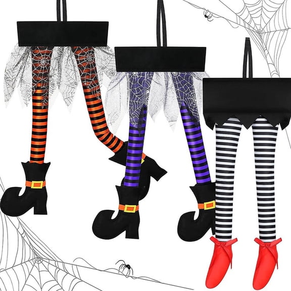 AZXY Halloween Hanging Ornament, Striped Seasonal Leg Shaped Spider Web Tulle Hanging Decoration, Durable Easy Mount Decor For Tree, Porch Railing And Indoor Halloween Decor
