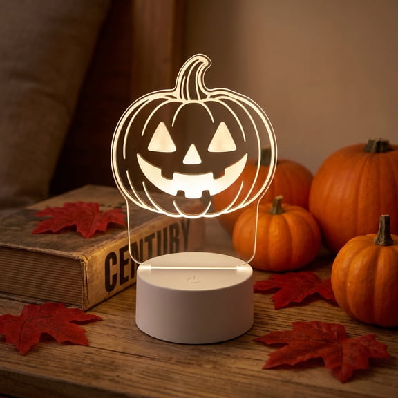 AZXY Halloween Indoor Decor, Acrylic Halloween Pumpkin LED Night Light, Halloween Table Lamp, Fall Home Ornament for Tabletop, Mantel, Shelf, Desk, Halloween Seasonal Holiday Party Decor