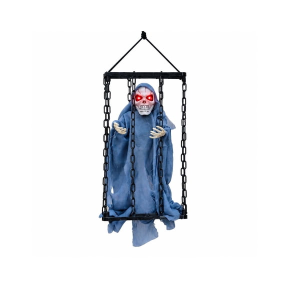 AZXY Halloween Indoor Decor, Halloween Ghost Decor & Halloween Yard Decor, Animated Caged Ghost Hanging Prop for Entryway, Lawn and Themed Gathering, Blue