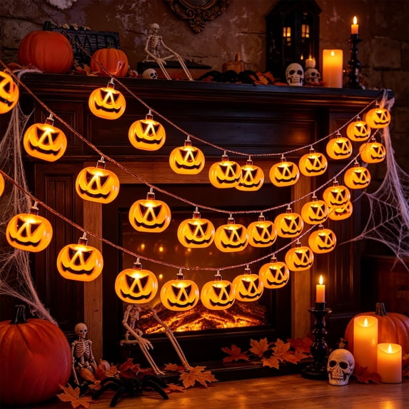 AZXY Halloween Lights, 4.9 FT 10 LED Halloween Pumpkins String Lights Tabletop Decor, Battery Operated Jack O Lantern Garland, Indoor Outdoor Halloween Decorations for Home Party Yard Halloween Decor