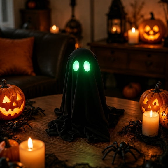 AZXY Halloween Ornaments, Halloween Lights & Halloween Indoor Decor, Glow-in-the-Dark Hooded Ghost Figurine for Nightstand, Mantel and Haunted Room