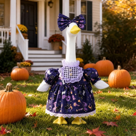 AZXY Halloween Porch Goose Outfit, 23‑Inch Large Bow Goose Clothes Dress for Cement & Plastic Porch Statue, Goose Clothing, Goose Cloth, Outdoor Halloween Decorations for Yard Lawn Garden Porch