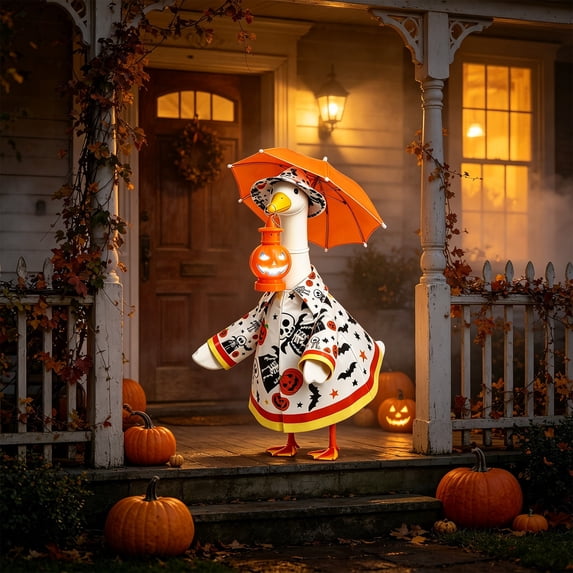 AZXY Halloween Porch Goose Outfits, 23" Raincoat‑Style Goose Costume for Cement & Plastic Porch Goose Statue, Goose Clothes, Outdoor Halloween Decorations for Yard Lawn Patio Garden Porch