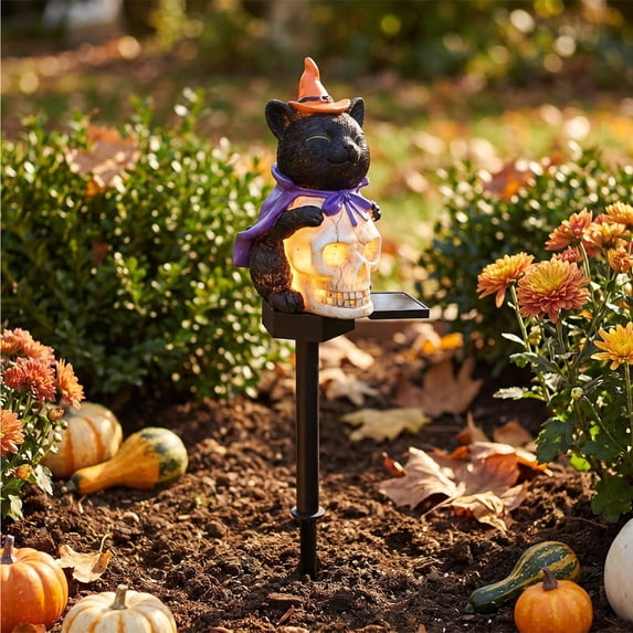 AZXY Halloween Solar Stake Lights Witch Black Cat Skull Pathway Lights, Halloween Outdoor Decor, Halloween Yard Decor Halloween Lights, Halloween Decorations, Spooky Waterproof Lawn Fall Ornament