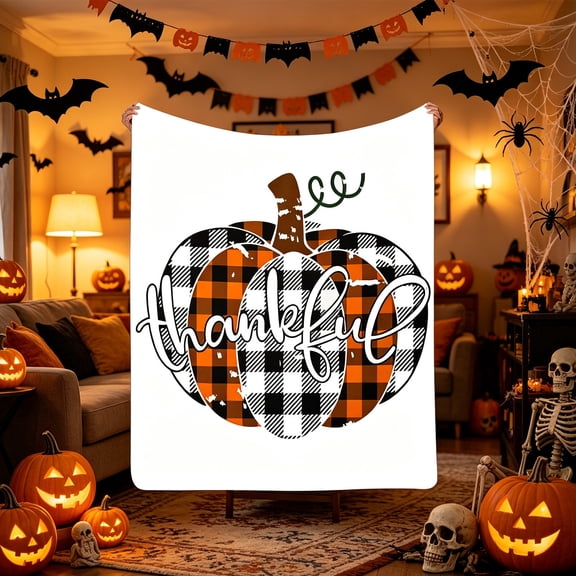 AZXY Halloween Throw Blanket 59.06"x78.74", Plush Throw Blanket, Oversized Warm Breathable Buffalo Check Pumpkin Decorative Wrap for Living Room, Full Queen Bed, Backyard Harvest Gathering