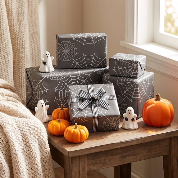 AZXY Halloween Wrapping Paper, 14" x 20", 20 Sheets, Spider Web Gothic Holiday Gift Wrap, Festive Wrapping Supplies for Halloween Party, Trick or Treat Gifts, Birthday, DIY Handmade Gift Packaging