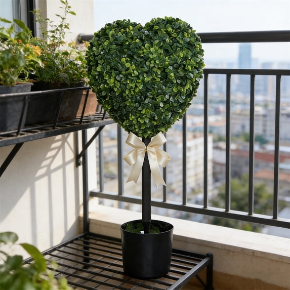 AZXY Heart Shaped Faux Boxwood Topiary Trees, 24 Inch Artificial Ball Trees in Planters for Valentine's Day Indoor Outdoor Porch and Home Decor Galentines day
