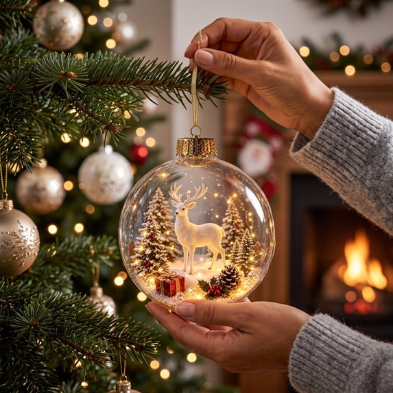 AZXY Lighted Christmas Ornament, Clear Hanging Ornament Ball Bauble with Winter Snow Scene, LED Warm Light Light‑up Ornament for Christmas Tree Xmas Holiday Home Indoor Party Decoration
