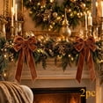 thumbnail image 1 of AZXY Long Tail Velvet Bow Christmas Ornament 2PCS, Brown Fabric Bowknot Embellishment, Indoor Christmas Decorations, Soft Wreath Tree Hanging Decor for Mantel Gift Chair, 1 of 7