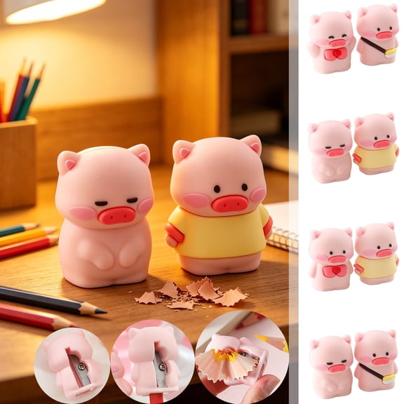AZXY Manual Pencil Sharpener, 2PCS Cute Pig Figurine Portable Pencil Sharpener Set for Back to Study, Classroom & Home Daily Use, Multi-Color