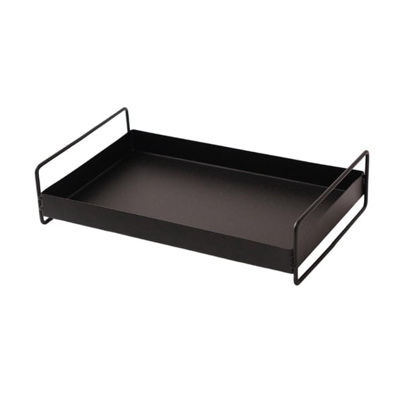 AZXY Matte Black Rectangular Metal Serving Tray, Heavy-Duty Iron Tray with Raised Handles and Non-Slip Edges for Everyday Home Use, Light Style Decor and General Organization, Black