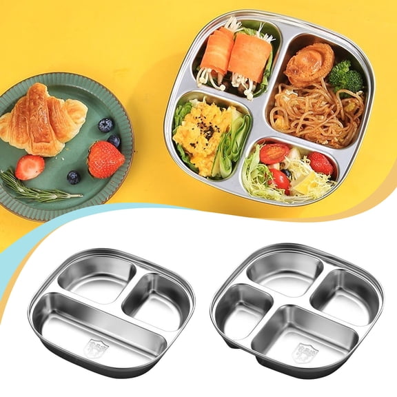 AZXY Metal Bento Box, 304 Stainless Steel 3-Compartment Divided Plate, Stackable Indestructible Food Tray for Home, Picnic, Camping and Daily Use