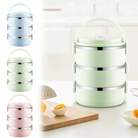 AZXY Metal Bento Box, Triple Layer Round Stainless Steel Insulated Lunch Bento Box, Portable Fresh Keeping Bentgo Box, Leakproof Food Container for Office Commute Outdoor Picnic Daily Use
