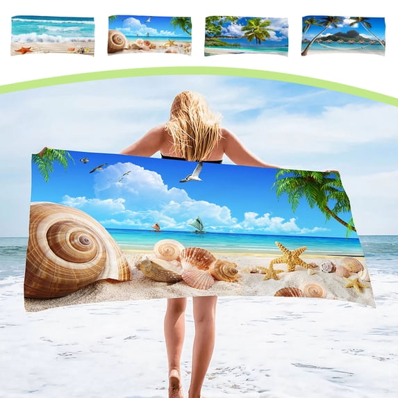 AZXY Microfiber Beach Towel, Oversized Quick Dry Large Beach Towel for Adults, 55x27.5 Inch Beach Blanket with Seashell Starfish Beach Print for Beach Pool Travel Vacation Sports Gym Camping