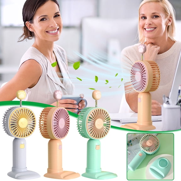 AZXY Mini Portable Handheld Fan with Base & Phone Stand, USB Rechargeable, Cute Cat Paw Design Personal Cooling Fan, Small Quiet Desktop Fan for Office, Bedroom & Travel Summer Use, Pink