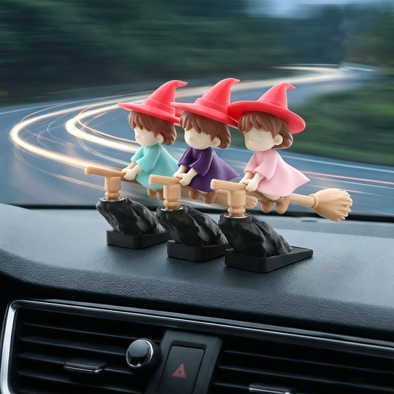 AZXY Mini Witch Broom Car Dashboard Halloween Decor, Halloween Tabletop Halloween Indoor Decor Desk Shelf Vehicle Fall Spooky Halloween Decorations Ornament Gift For Men Women
