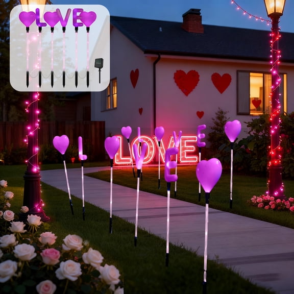 AZXY Outdoor Solar Stake Lights, Valentine's Day 6 in 1 Heart Solar Garden Stake Lights Waterproof Bright LED Pathway Lights, Transparent Tube Landscape Lights for Lawn Patio Yard Festival Decor