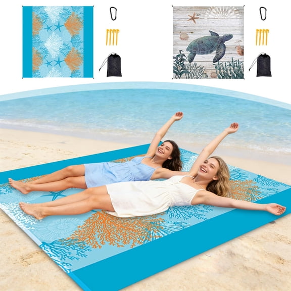 AZXY Oversized Beach Blanket, Sandproof Lightweight Beach Tent Shade Mat, Quick-Dry Double-Sided Microfiber Beach Towel with Sea Turtle Ocean Pattern for Beach Camping Travel Pool, 83"x79"