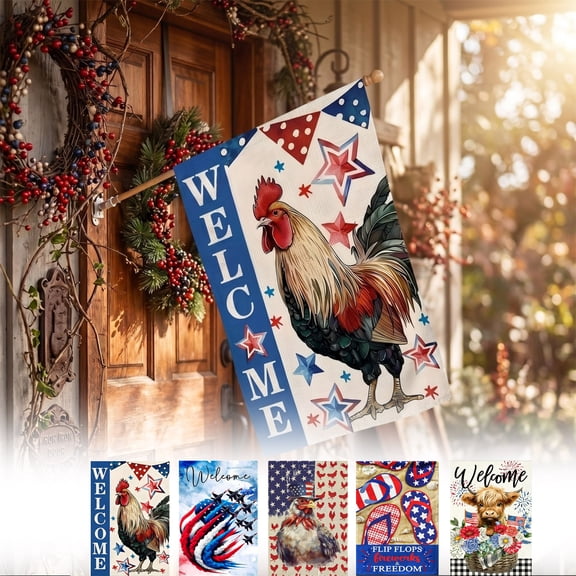 AZXY Patriotic 4th of July Garden Flag, Double Sided Uncle Sam Rooster Design, Outdoor Yard Home Holiday Decor, Vintage American Flag Inspired Ornament, 17.7x11.8in