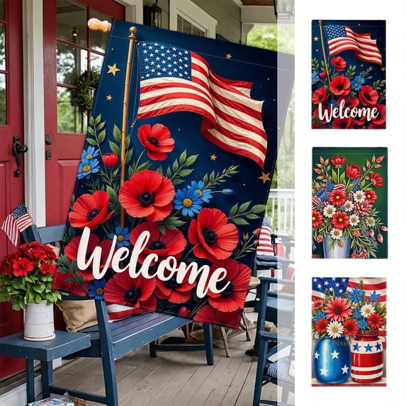 AZXY Patriotic 4th of July Garden Flag 11.81x17.72 Inch Double-Sided Linen Floral Arrangement USA Flag Independence Day Memorial Day Outdoor Decor