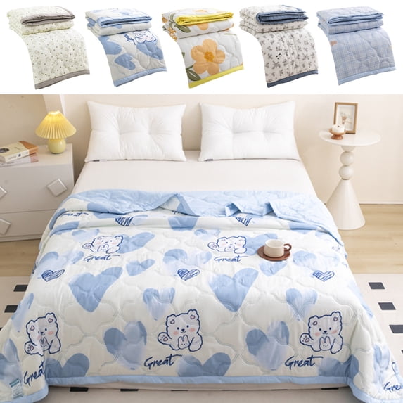AZXY Plaid Printed Quilt, 59.06x78.74 in Summer Lightweight Cooling Quilt, Bedspread Coverlet for All Season, Soft Air Conditioning Blanket, Breathable Washable Thin Comforter