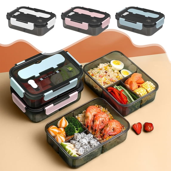 AZXY Plastic Bento Box, 1500ML Compartmentalized Bentgo Box, Insulated Sealed Leakproof Lunch Container with Knife Fork, Microwave Safe Salad Bento Box Multi Color