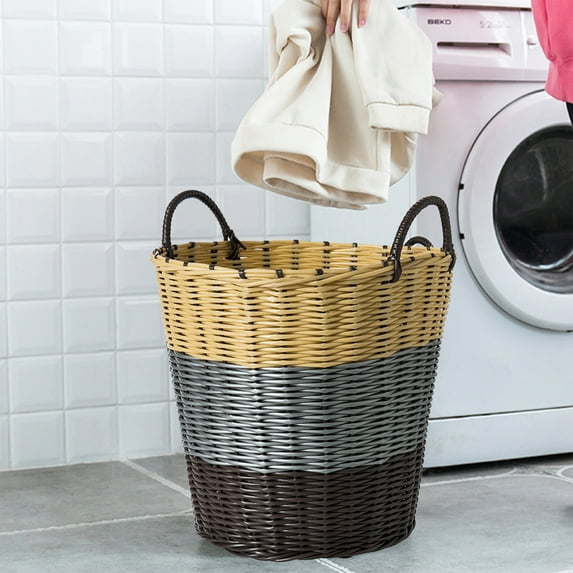 AZXY Plastic Laundry Basket,Flexible Laundry Hamper,Wicker Laundry Basket,Clothes Hampers,Large Woven Dirty Clothes Storage Baskets for Bathroom Toys